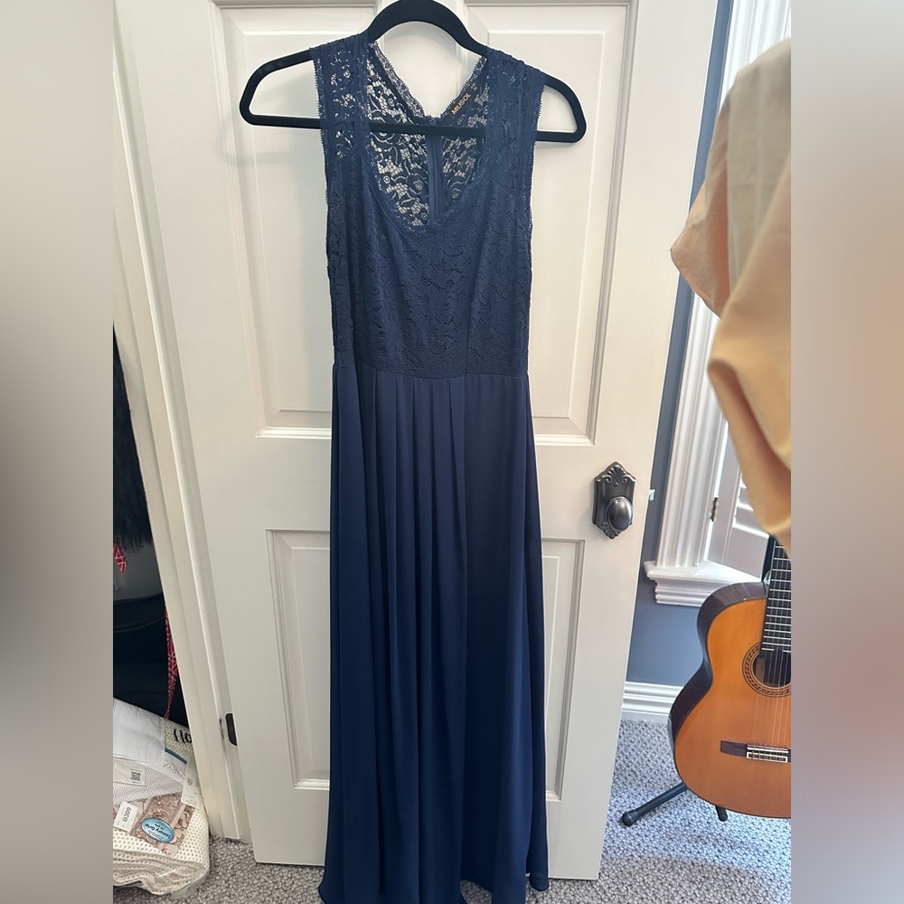 MIUSOL Navy Blue Lace Bodice Maxi Dress – Size M